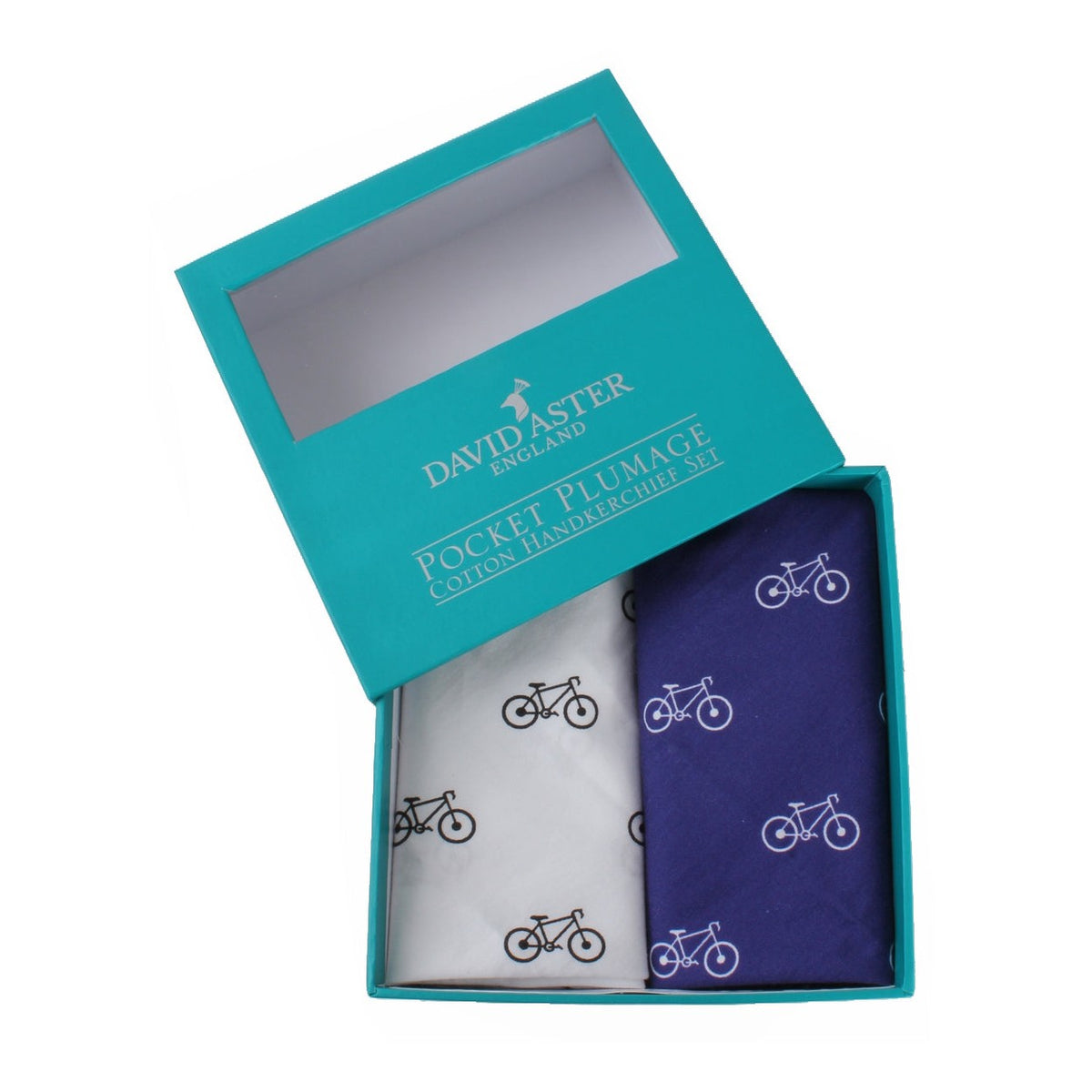 Blue and White Bicycle Print Cotton Handkerchief Set - Leonard Silver - navy and white hankies in presentation box