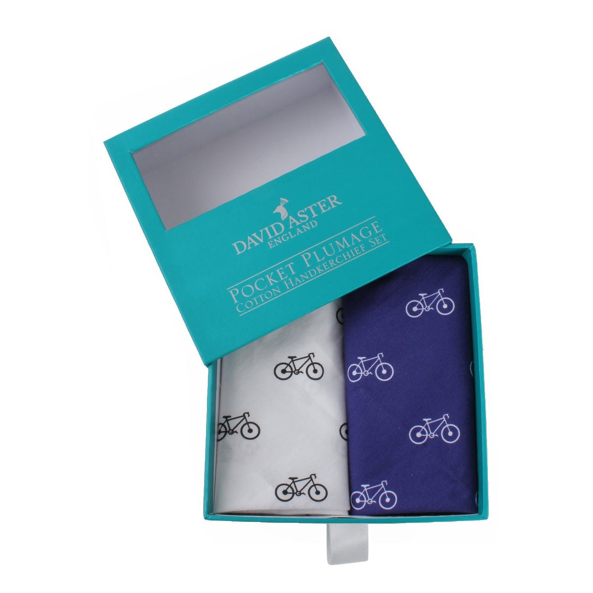 Blue and White Bicycle Print Cotton Handkerchief Set - Leonard Silver - boxed set with pull-tab