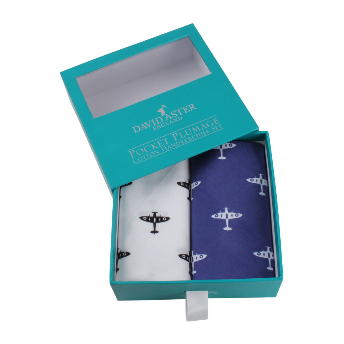 Blue and White Spitfire Print Cotton Handkerchief Set - Leonard Silver - shown in gift box