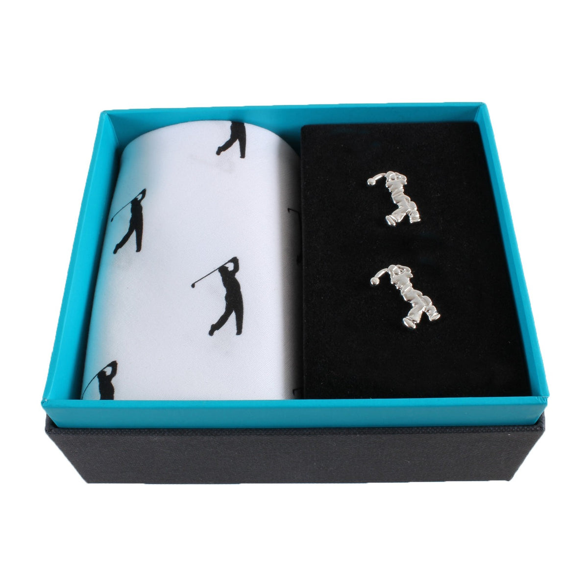 Golfer Handkerchief And Cufflink Gift Set - Leonard Silver - handkerchief and cufflinks in box