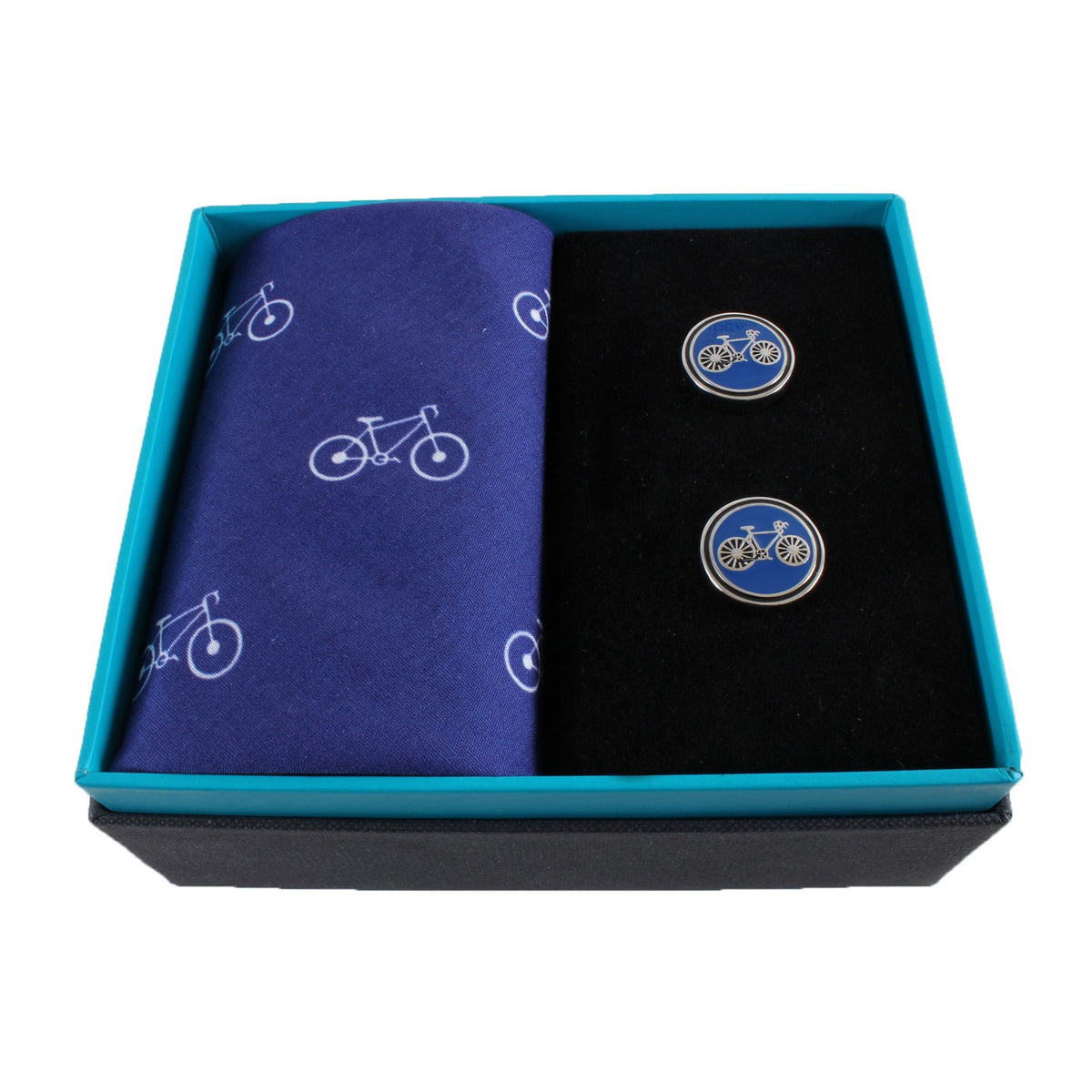 Bicycle Handkerchief And Cufflink Set - Leonard Silver - handkerchief and pair of enamel cufflinks in box