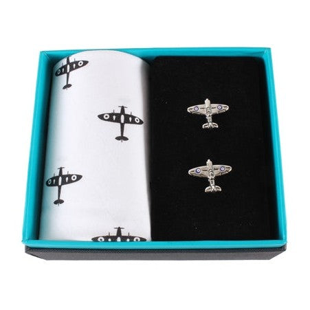 Spitfire Handkerchief And Cufflink Set - Leonard Silver - handkerchief and pair of cufflinks in presentation box