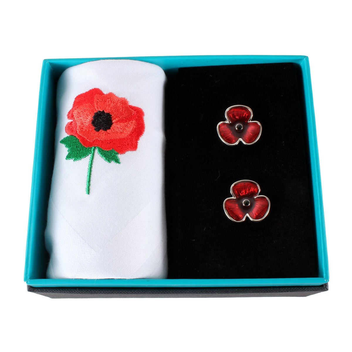 Poppy Handkerchief And Cufflink Gift Set - Leonard Silver - handkerchief and cufflinks in presentation box