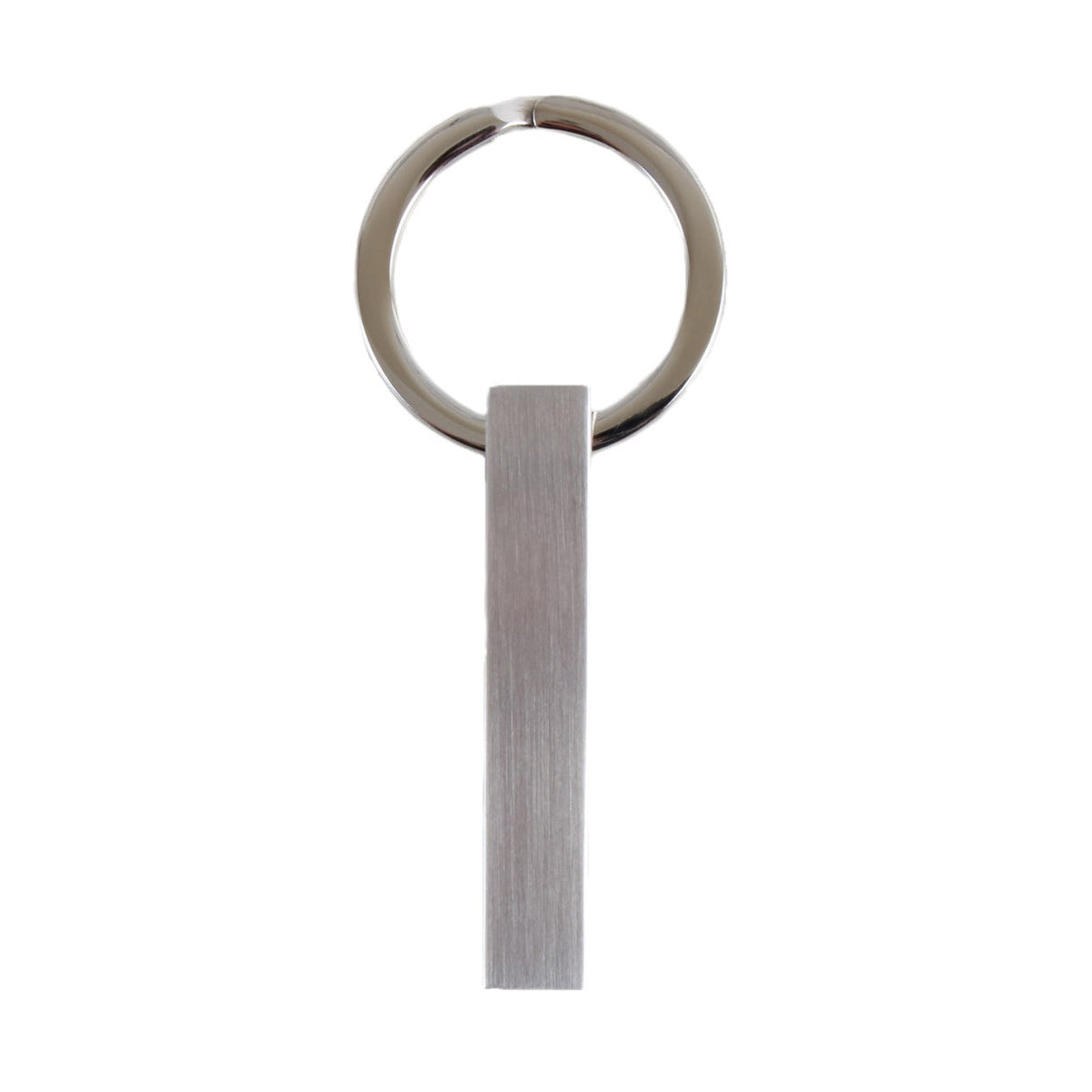 Brushed Stainless Steel Bar Key Ring - Leonard Silver - front view