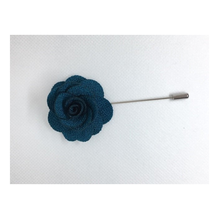 Teal Blue Flower Lapel Pin - Leonard Silver - angled view