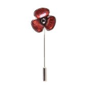 Enamel Poppy Lapel & Cravat Pin - Leonard Silver - scale view