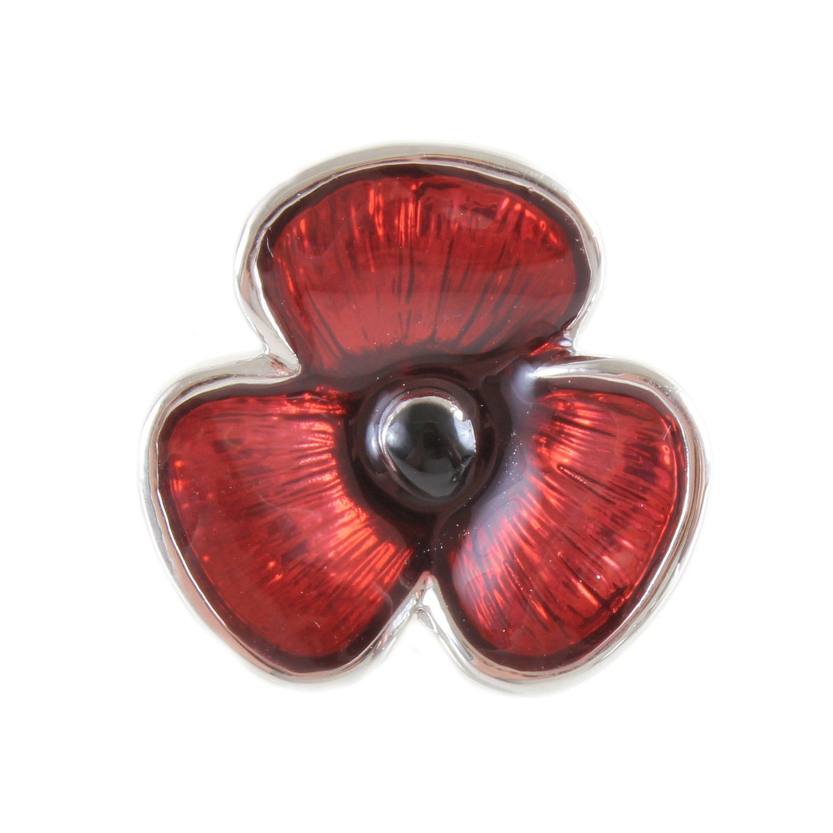 Red Poppy Lapel Pin Badge - Leonard Silver - poppy design