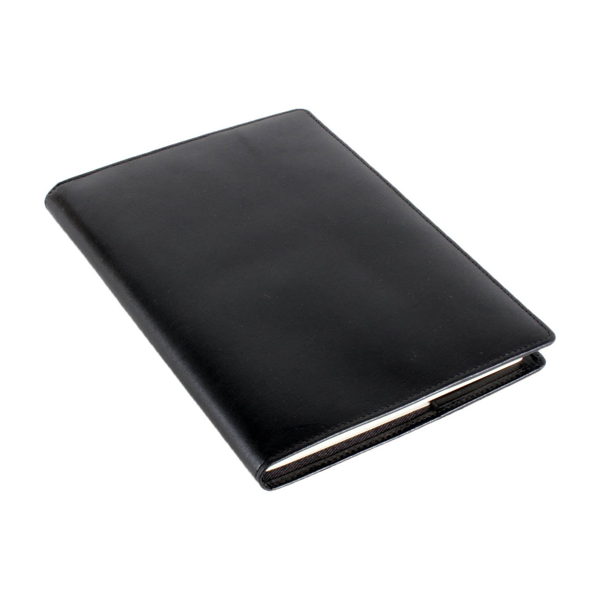 Black Leather Notebook Cover With Lined Refill Pad - Leonard Silver - closed, front