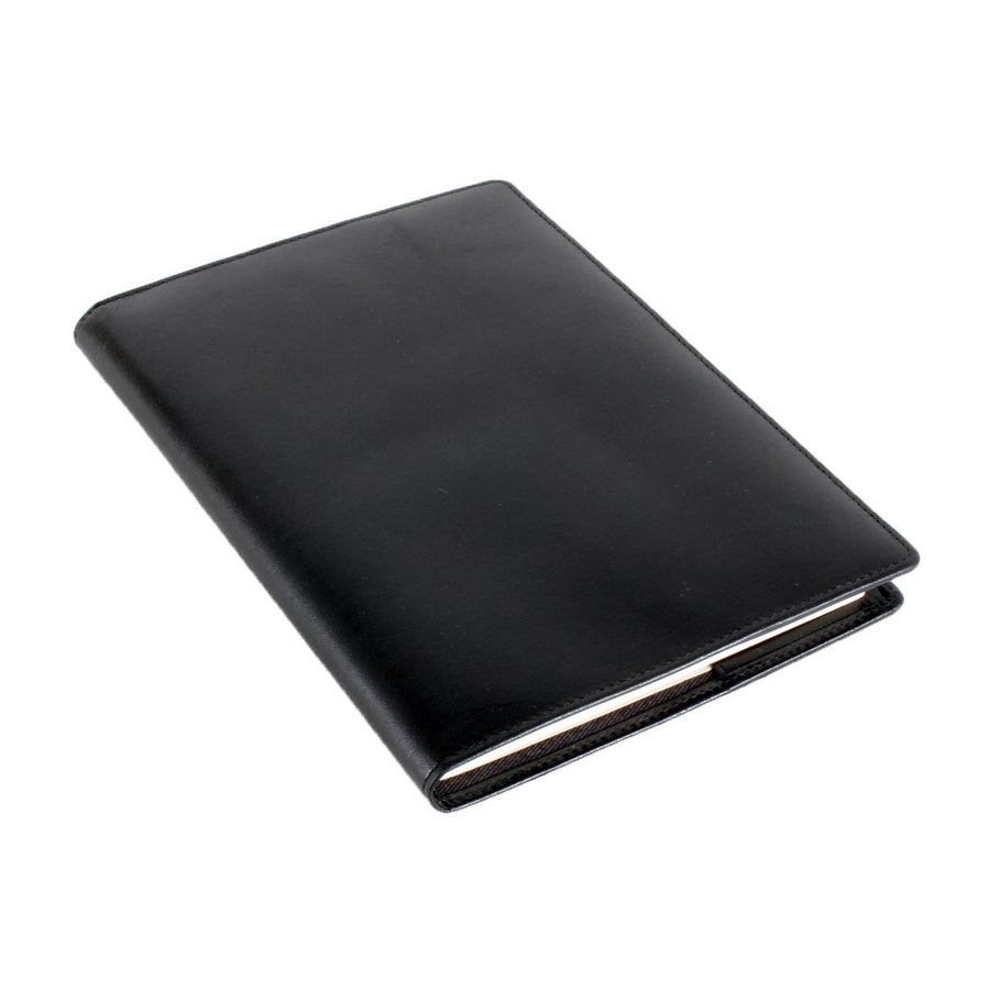 Black Leather Notebook Cover With Lined Refill Pad - Leonard Silver - closed, front