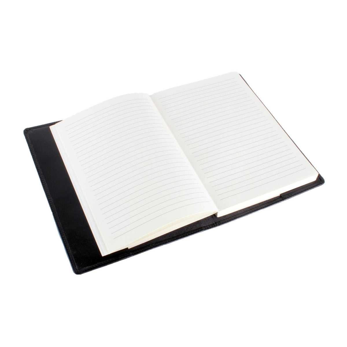 Black Leather Notebook Cover With Lined Refill Pad - Leonard Silver - open, detail of pad and cover