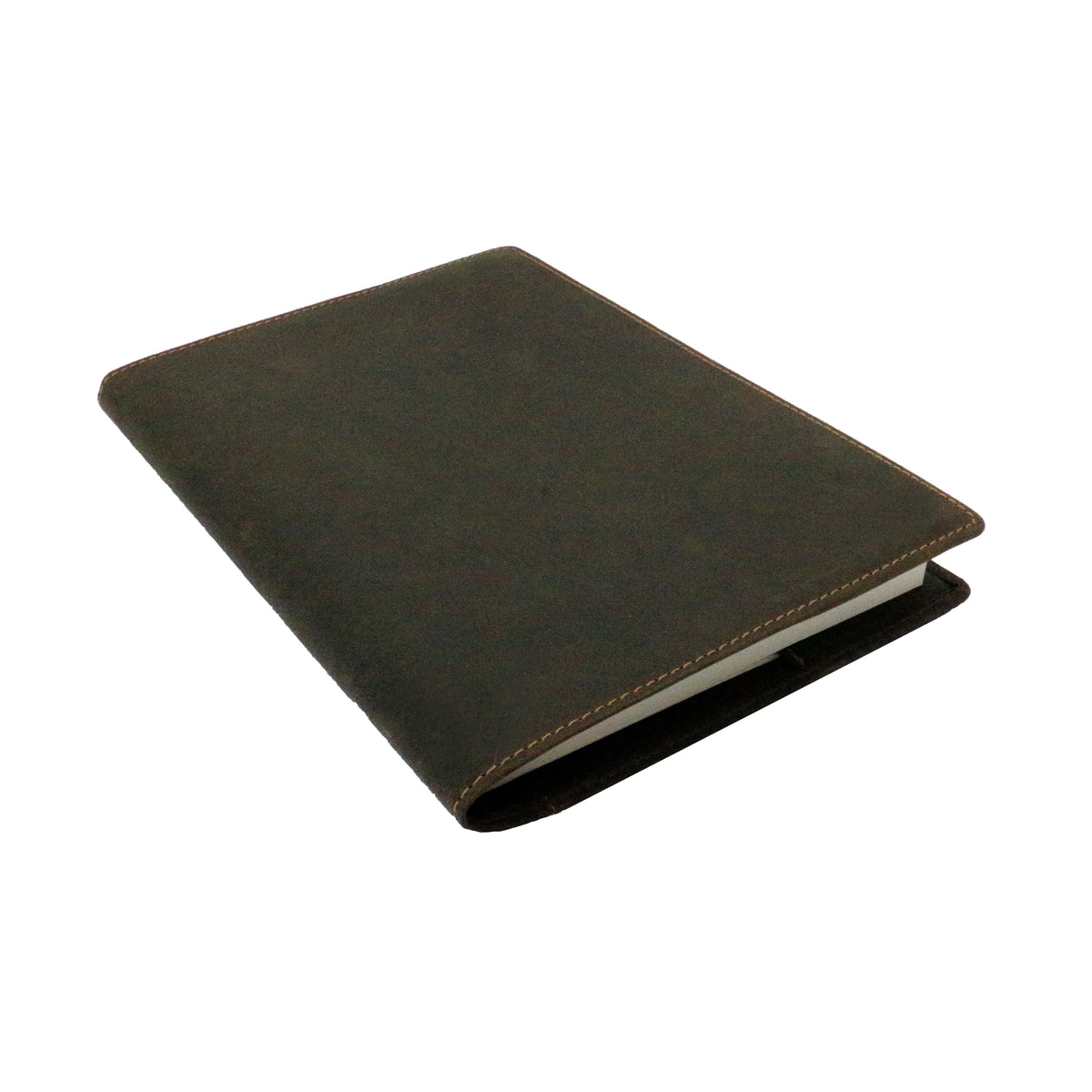 Vintage Brown Leather Bound Refillable Notebook - Leonard Silver - angled view