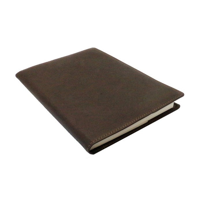 Vintage Brown Leather Bound Refillable Notebook - Leonard Silver - cover and stitched edge
