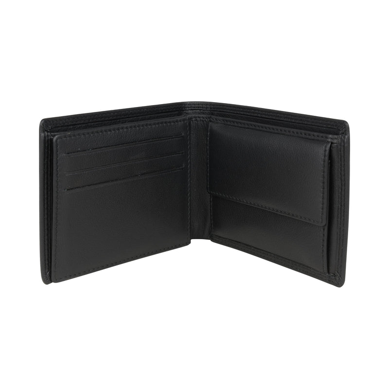 Black Leather RFID Wallet With ID Window & Coin Pocket - Leonard Silver - interior, note compartment and coin flap