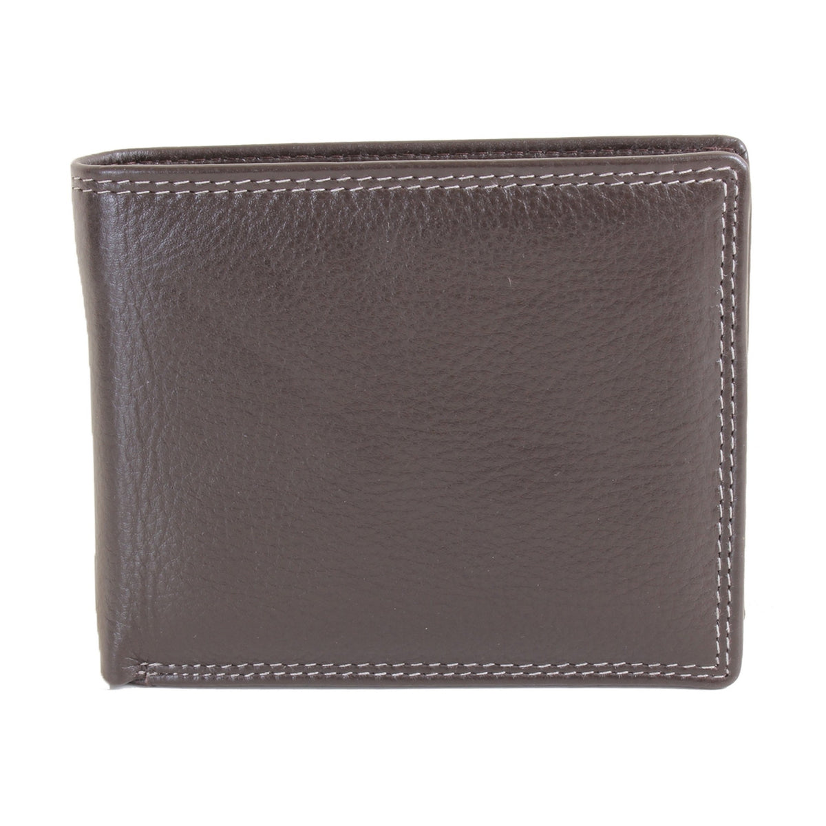 Brown Leather RFID Wallet with ID Window and Coin Pouch - Leonard Silver - closed, front