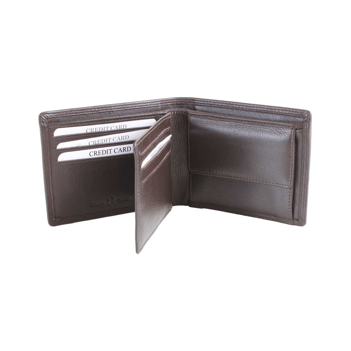 Brown Leather RFID Wallet with ID Window and Coin Pouch - Leonard Silver - interior detail