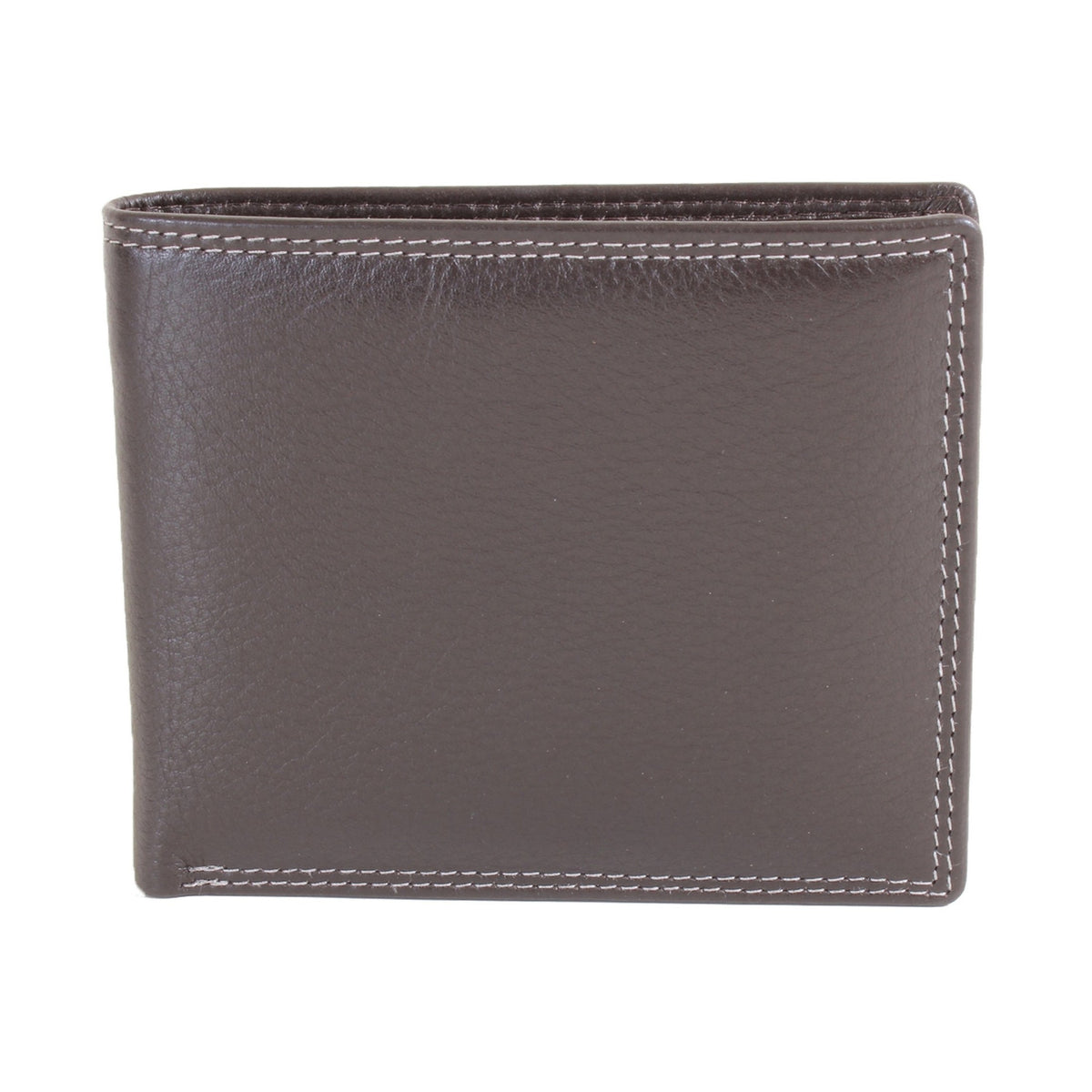 Brown Leather RFID Billfold Wallet, 8 Card Slots - Leonard Silver - closed, front