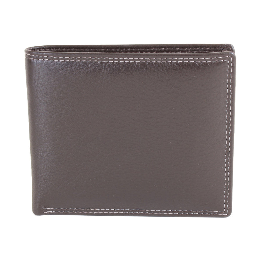 Brown Leather RFID Billfold Wallet, 8 Card Slots - Leonard Silver - closed, front