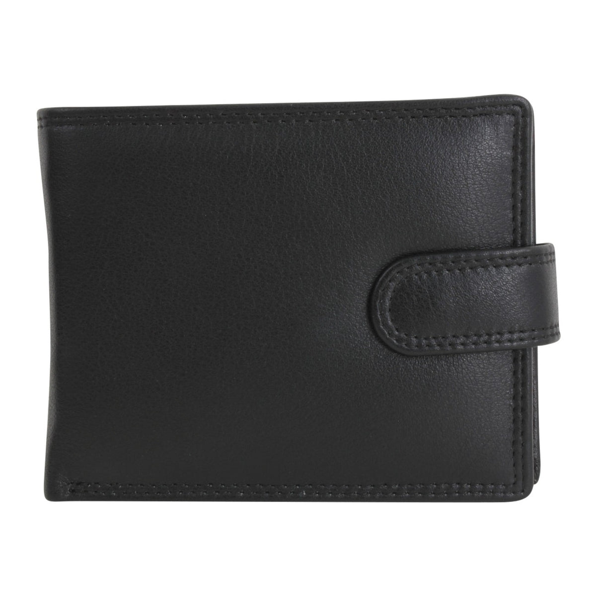 Black Leather RFID Wallet with Tab Close - Leonard Silver - front closed