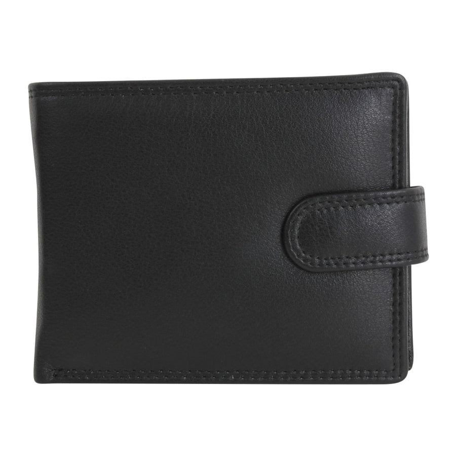 Black Leather RFID Wallet with Tab Close - Leonard Silver - front closed