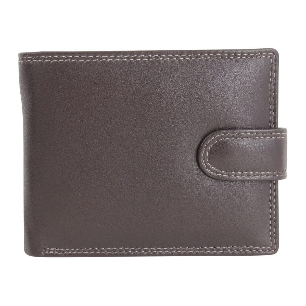 Brown Leather RFID Tab Close Wallet - Leonard Silver - front with tab fastened