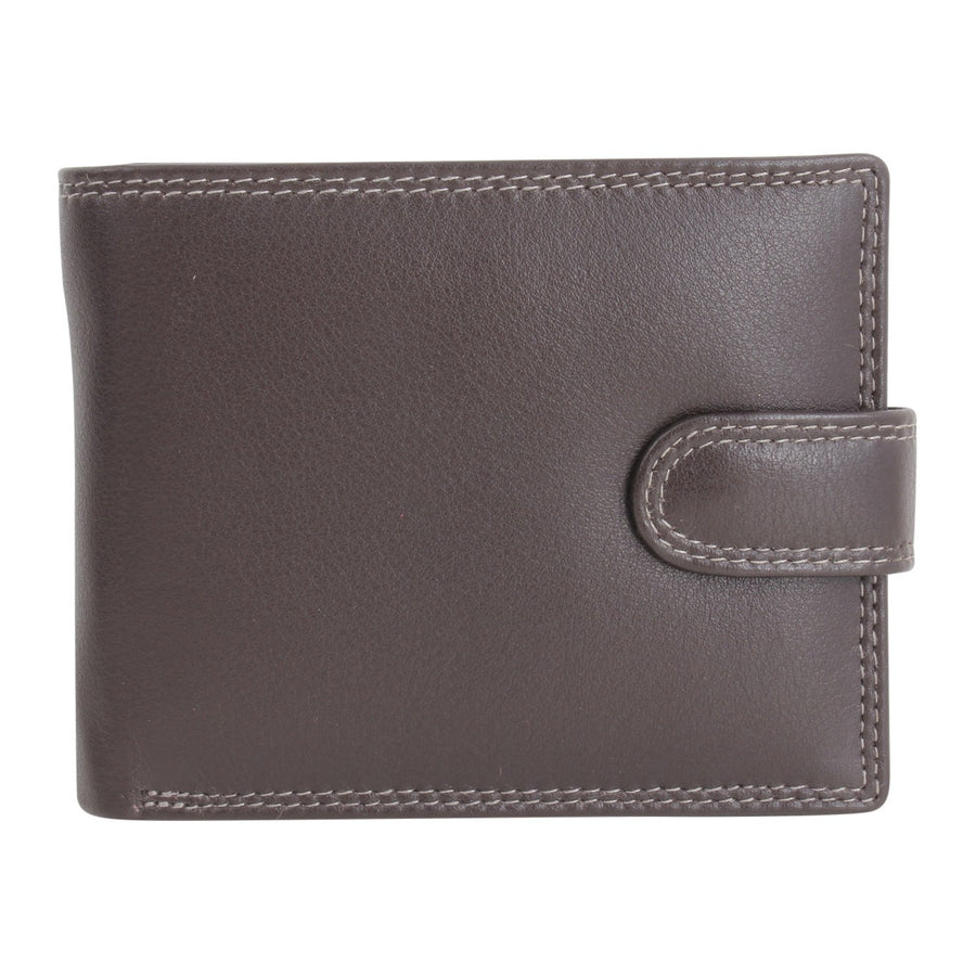 Brown Leather RFID Tab Close Wallet - Leonard Silver - front with tab fastened