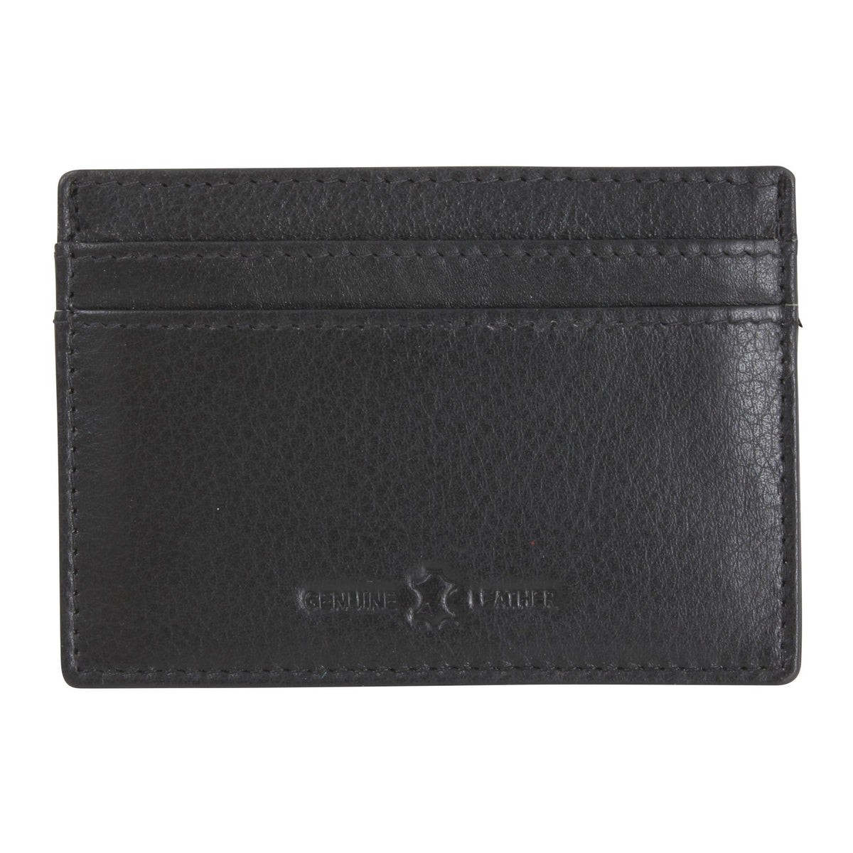 Black Leather RFID Slim Card Holder - Leonard Silver - front