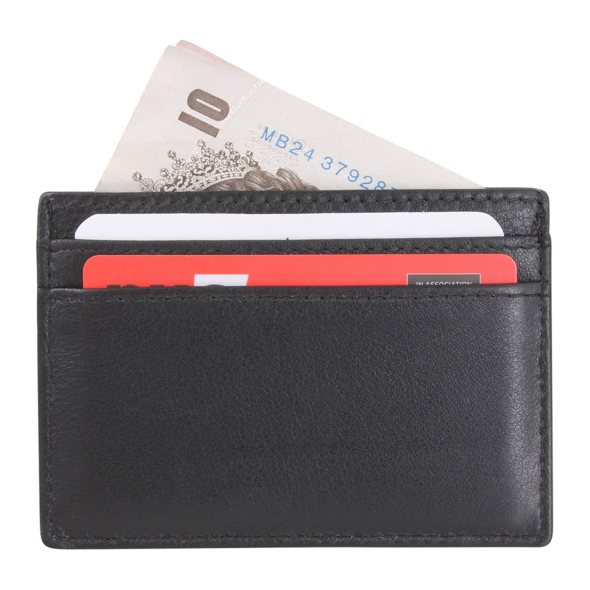 Black Leather RFID Slim Card Holder - Leonard Silver - reverse side