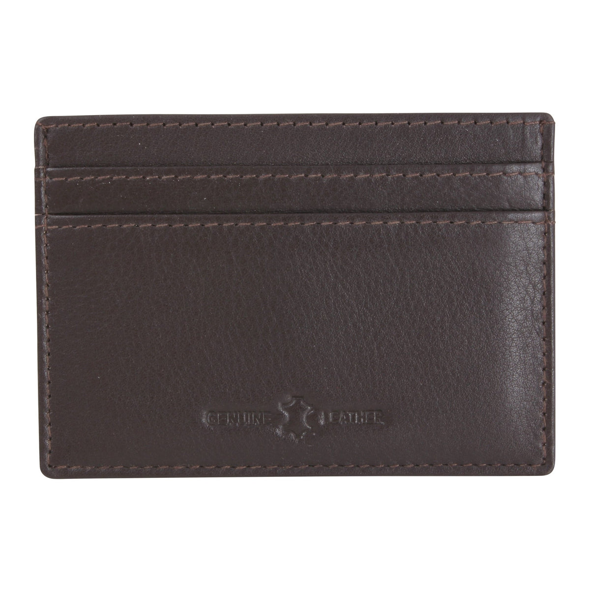 Brown Leather RFID Slim Card Holder - Leonard Silver - front