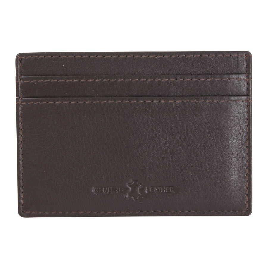 Brown Leather RFID Slim Card Holder - Leonard Silver - front