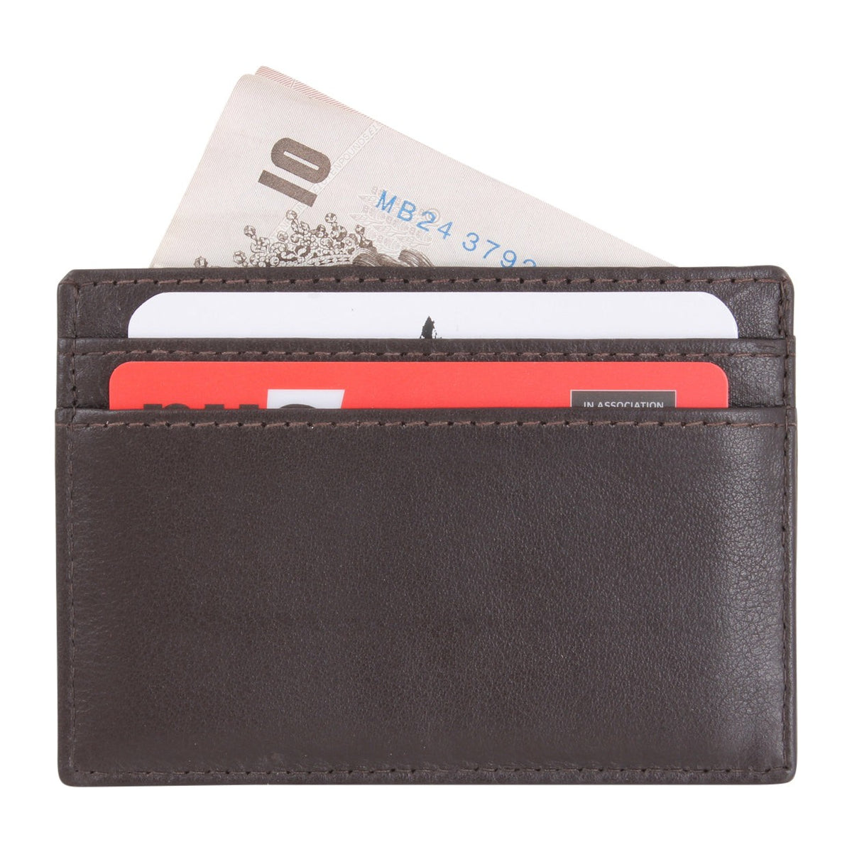 Brown Leather RFID Slim Card Holder - Leonard Silver - reverse card slots