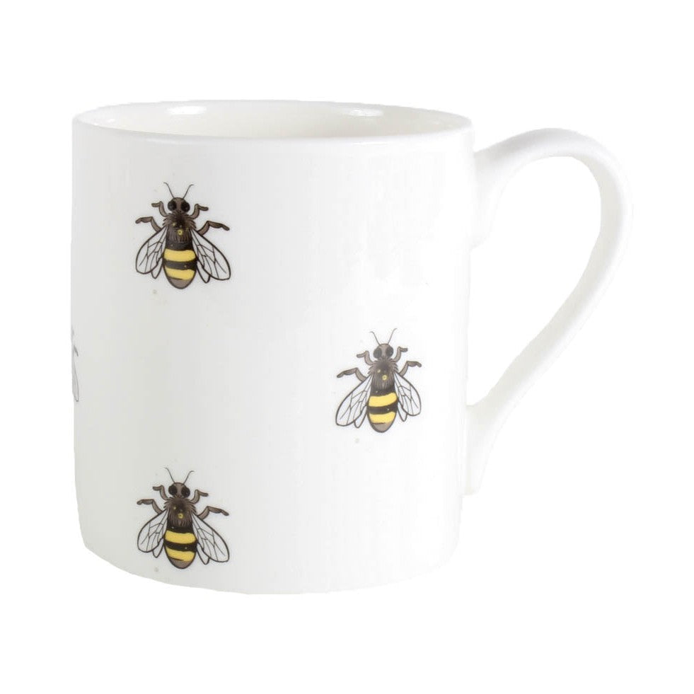 Bee Illustration Fine Bone China Mug - Leonard Silver - bee pattern detail
