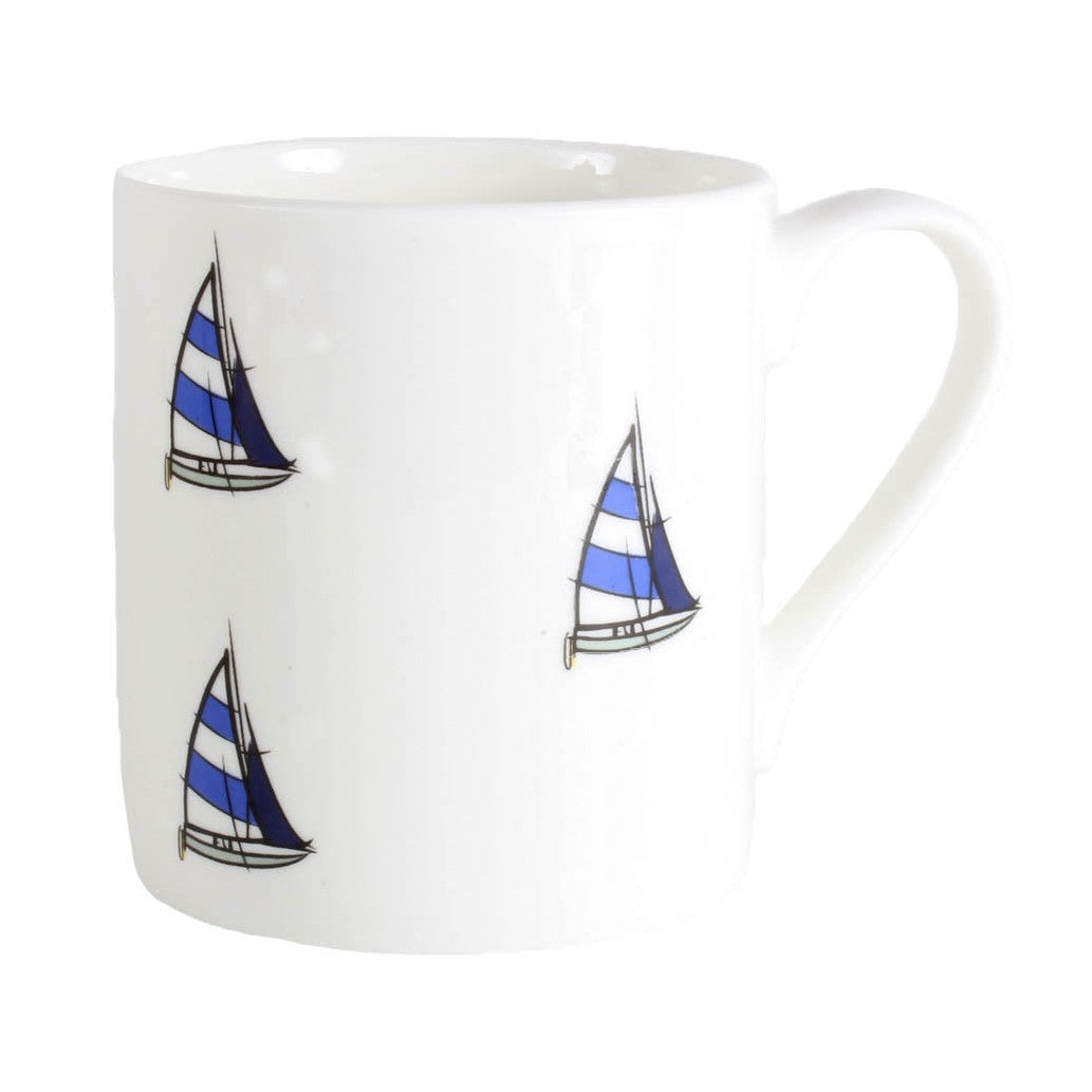 Yacht Illustration Fine Bone China Mug - Leonard Silver - front view of yacht print
