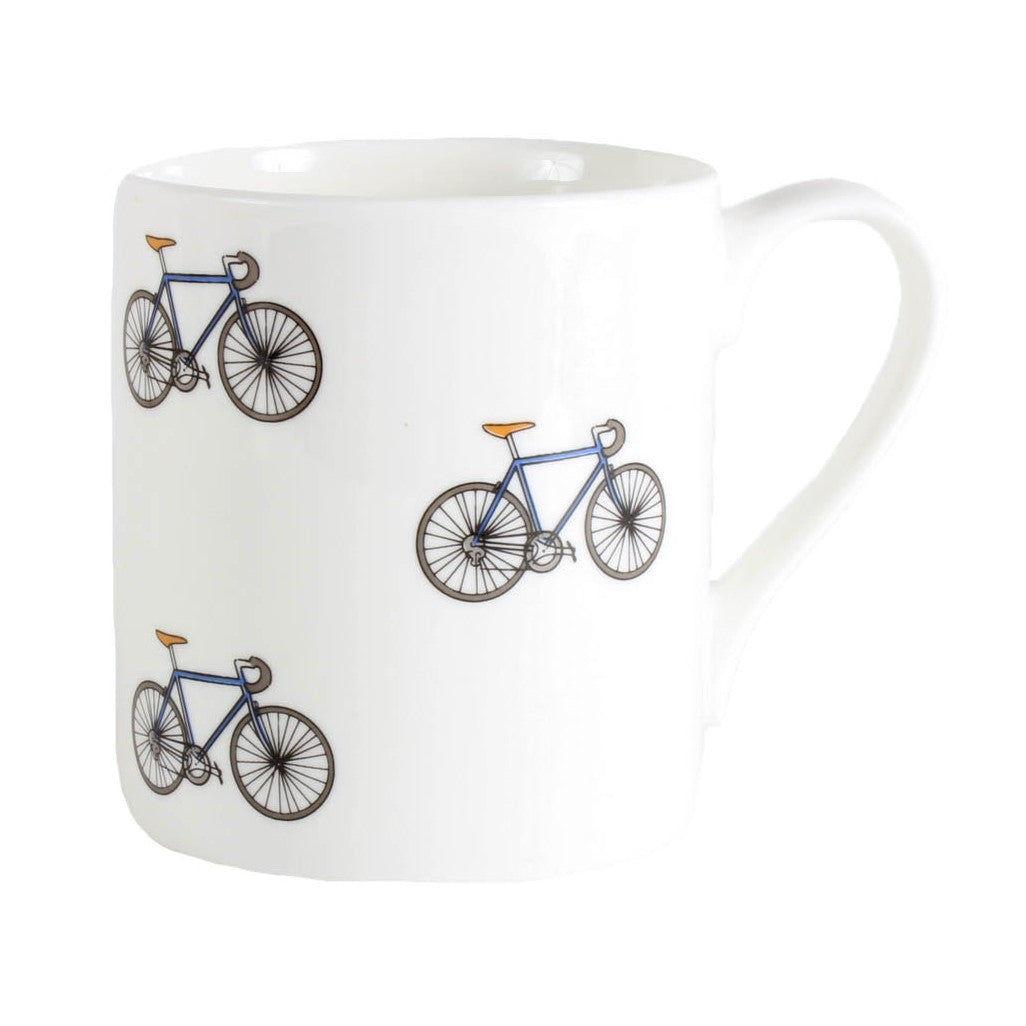 Bicycle Illustration Fine Bone China Mug - Leonard Silver - detail of repeating bicycle print