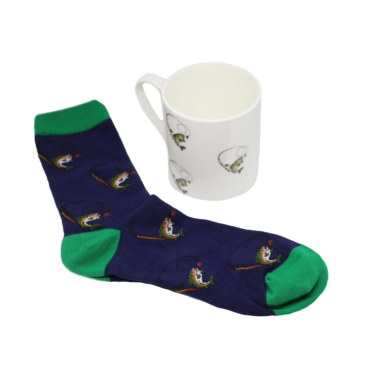 Fish Fine Bone China Mug & Socks Gift Set - Leonard Silver - mug and socks