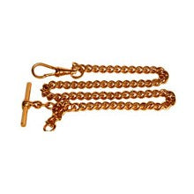 Gold Plated Double Albert Curb Chain Watch Chain - Leonard Silver - full chain with T-bar and clasps