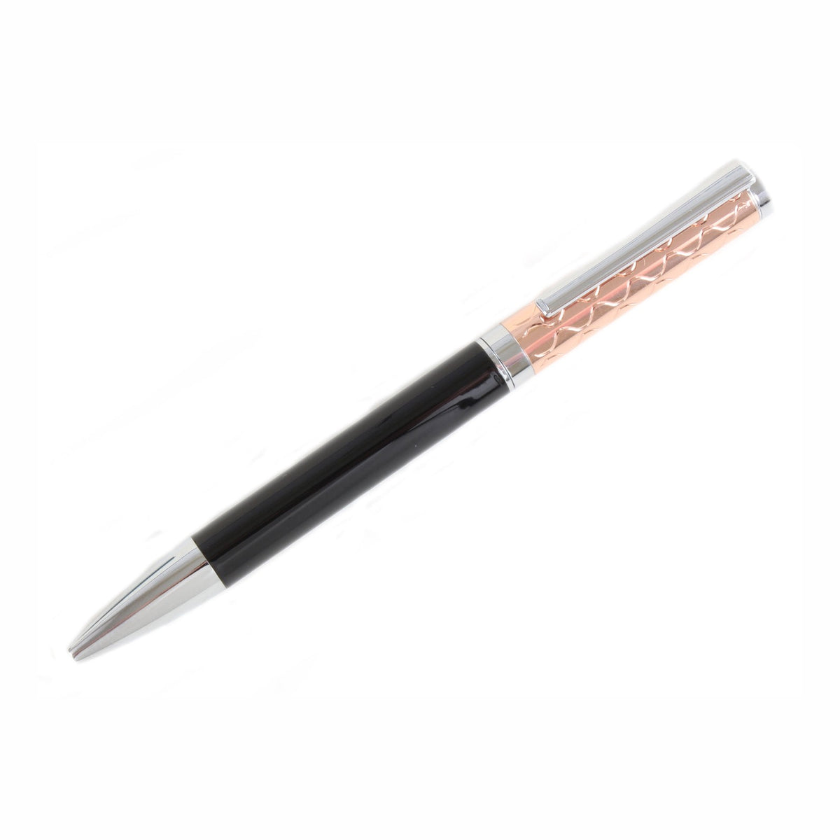 Rose Gold and Black Ballpoint Pen - Leonard Silver - full length view