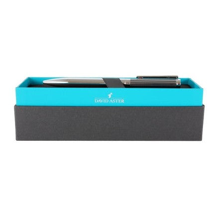 Chrome Ballpoint Pen With Lined Cap - Leonard Silver - in presentation box