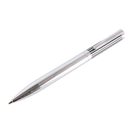 Chrome Ballpoint Pen With Lined Cap - Leonard Silver - full length view