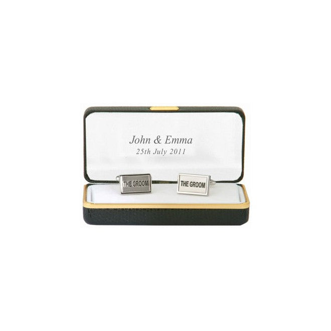 Black Leatherette Cufflink Presentation Box - Leonard Silver - open, cream lining