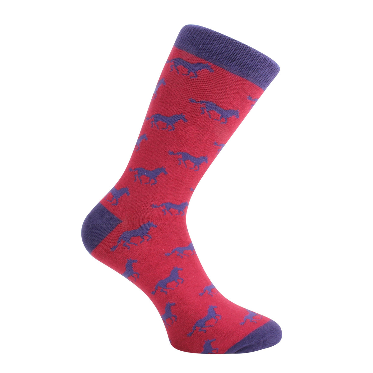 Red and Blue Horse Combed Cotton Socks - Leonard Silver - detail of horse motif