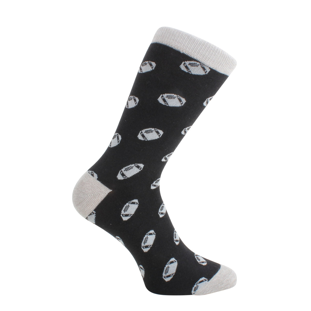 Burgundy and Grey Rugby Ball Combed Cotton Socks - Leonard Silver - black and grey rugby ball colourway
