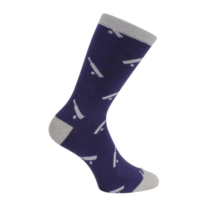 Cricket Bat Blue & Grey Combed Cotton Socks - Leonard Silver - pattern detail