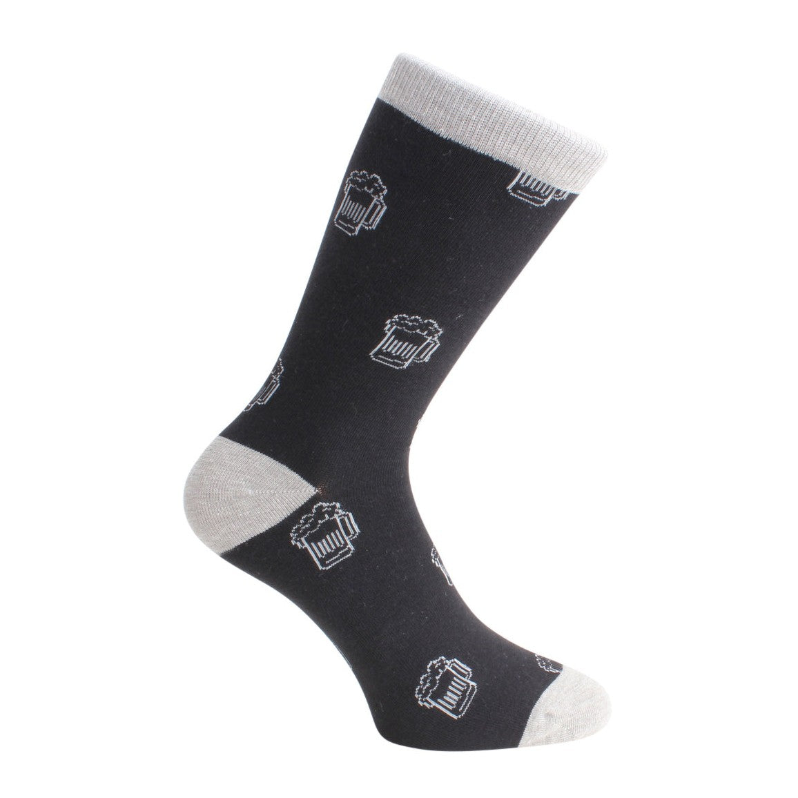 Beer Tankard Socks in Black and Grey Combed Cotton - Leonard Silver - pattern detail