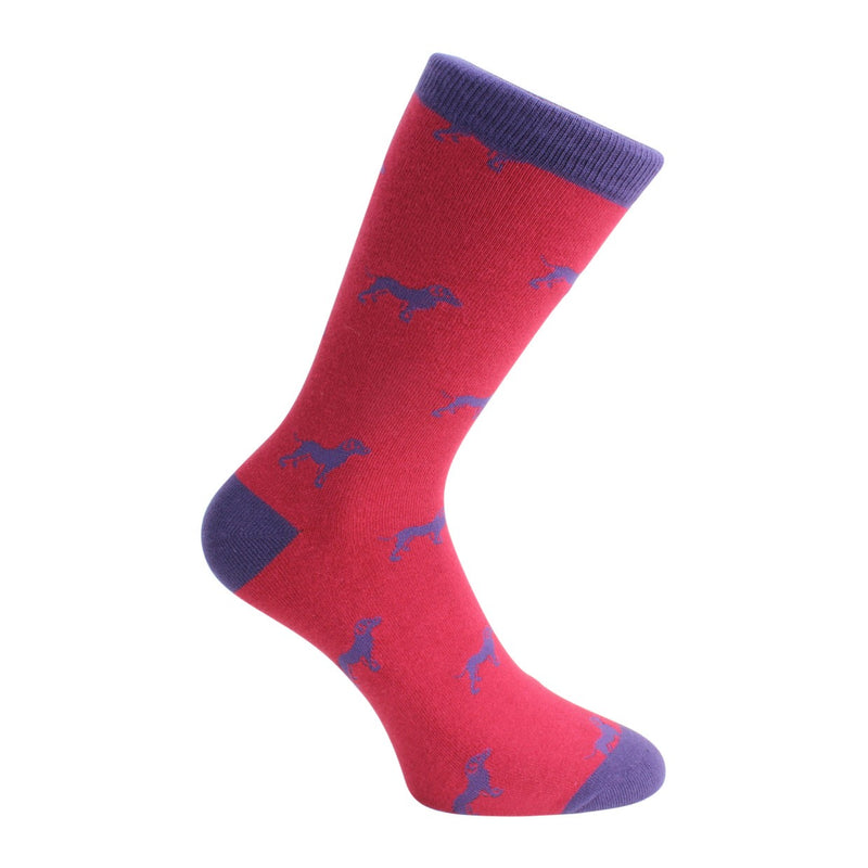 Red And Blue Dog Combed Cotton Socks - Leonard Silver - pattern detail