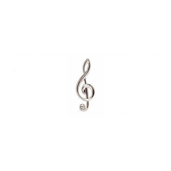 Treble Clef Tie Tac With Crystal - Leonard Silver - front view