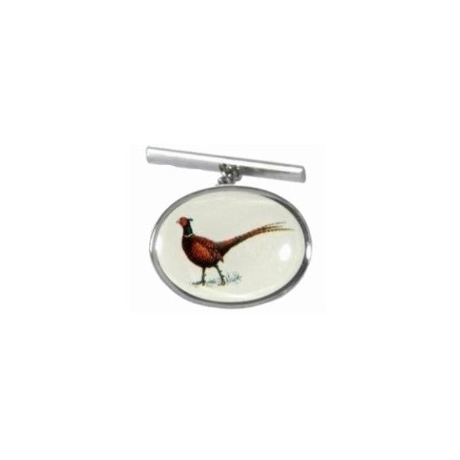 Pheasant Enamel Tie Tac - Leonard Silver - front view with bar fitting