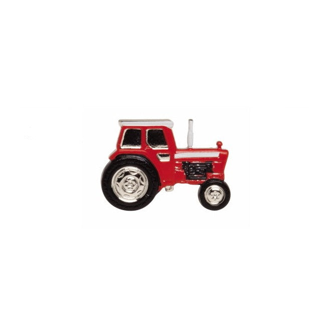 Red Tractor Tie Tac - Leonard Silver - front view