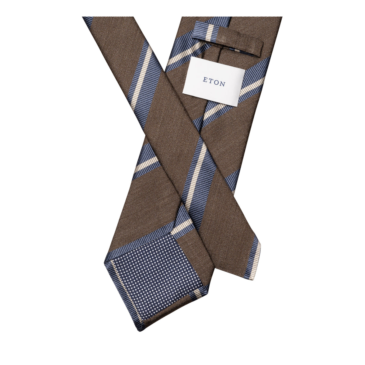 Striped Woven Shantung Silk Tie Brown - Eton