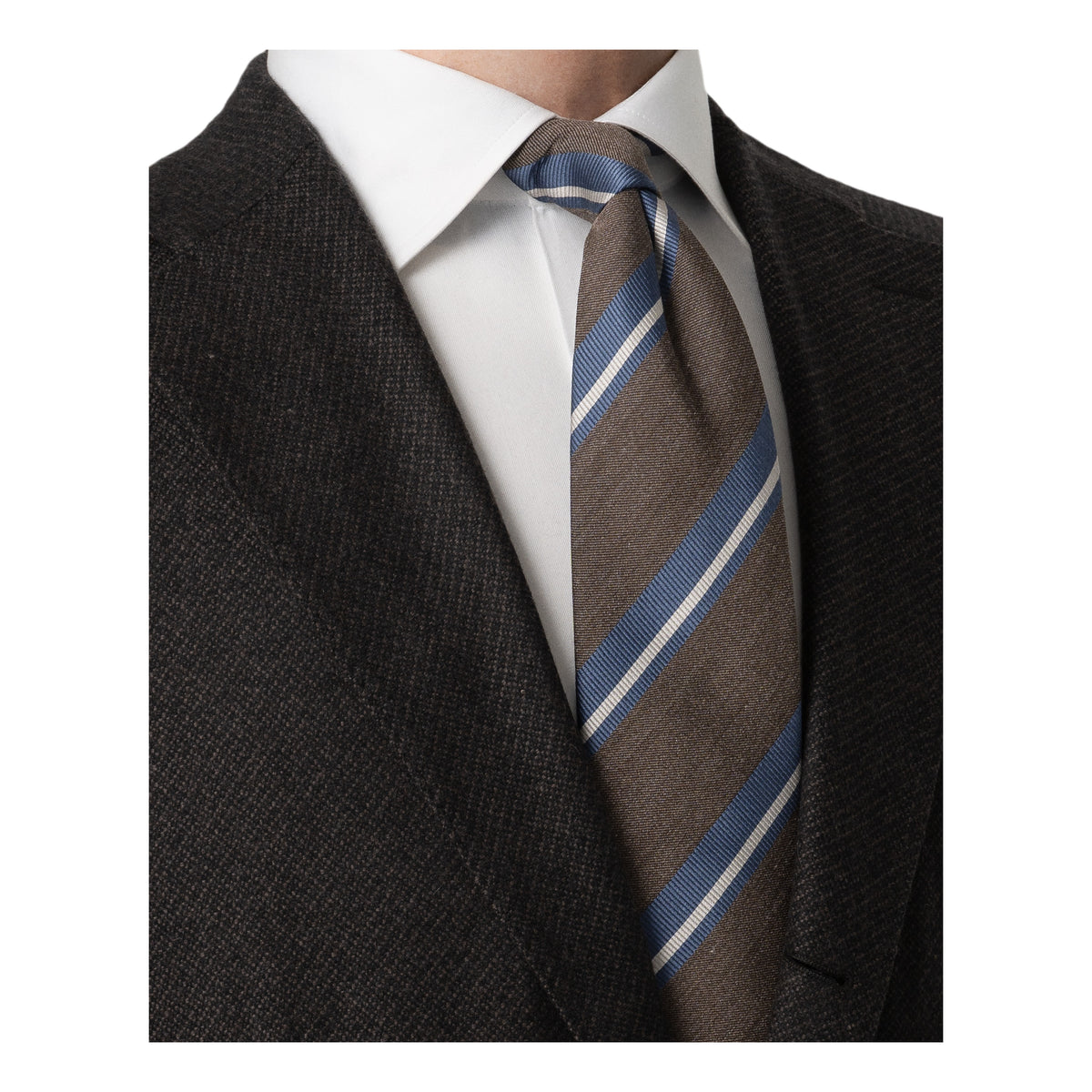 Striped Woven Shantung Silk Tie Brown - Eton