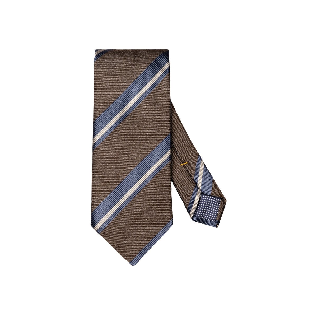 Striped Woven Shantung Silk Tie Brown - Eton